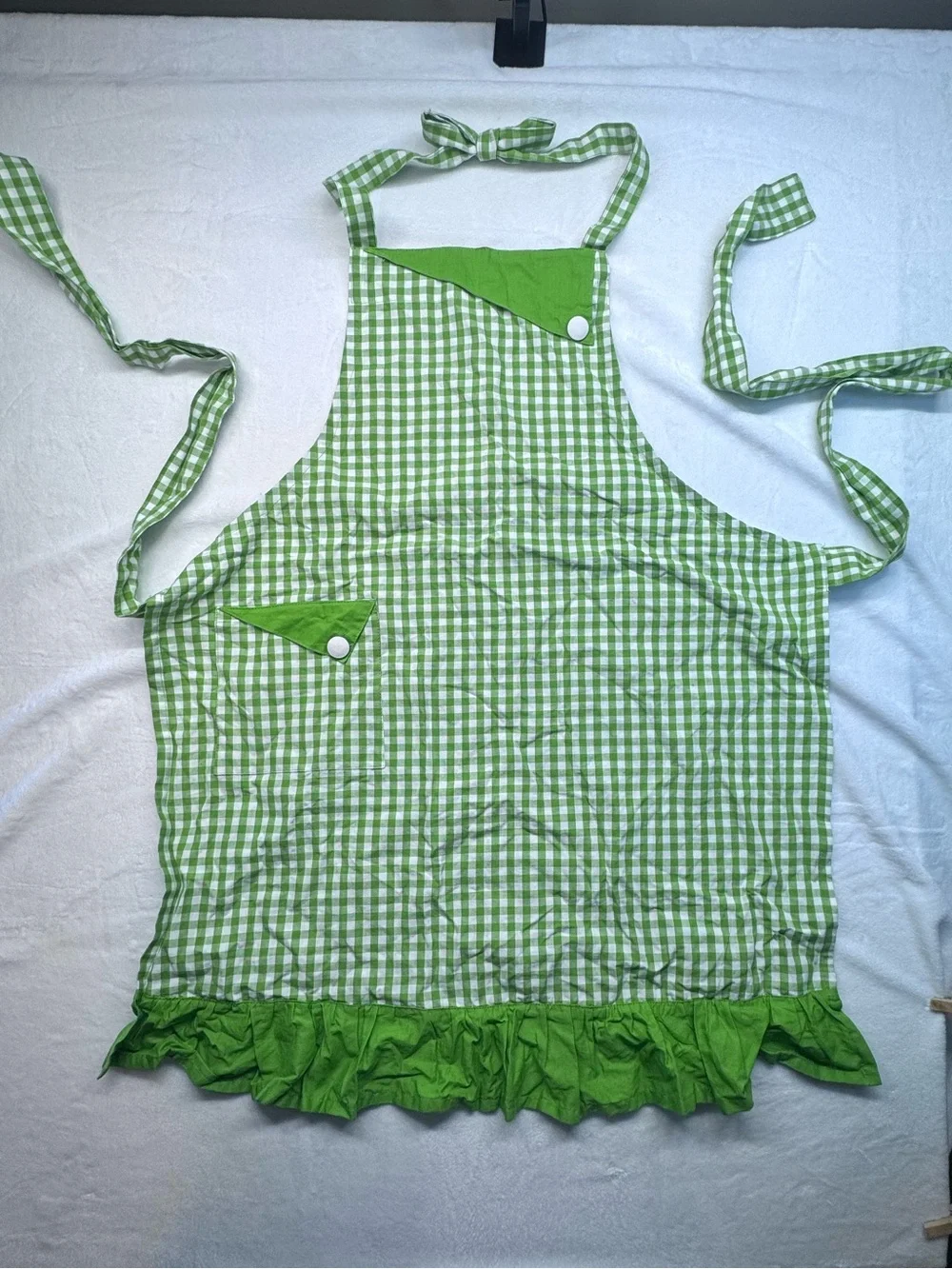 Green Gingham Ruffle Apron | 100% Cotton Kitchen Apron